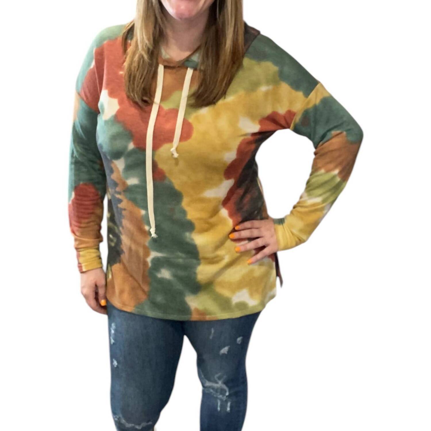 New Honeyme Southwest Tie Dye Hoodie In Green